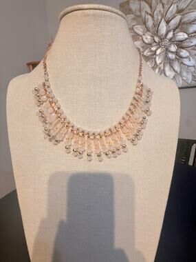 Vintage Blush Pink Beaded Bib Necklace 18”